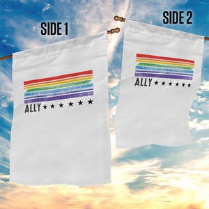 Retro Rainbow Ally Distressed Stripes Graphic Garden Flag LGBTQ Support Pride Month