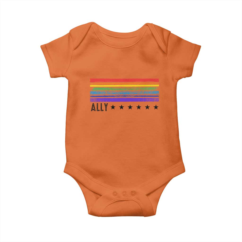 Retro Rainbow Ally Distressed Stripes Graphic Baby Onesie LGBTQ Support Pride Month