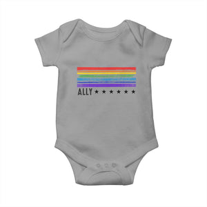 Retro Rainbow Ally Distressed Stripes Graphic Baby Onesie LGBTQ Support Pride Month