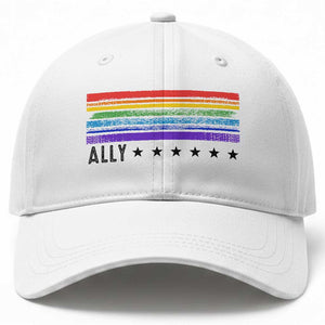 Retro Rainbow Ally Distressed Stripes Graphic Baseball Cap LGBTQ Support Pride Month