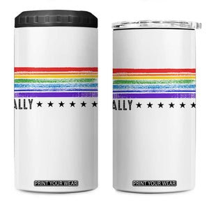 Retro Rainbow Ally Distressed Stripes Graphic 4 in 1 Can Cooler Tumbler LGBTQ Support Pride Month