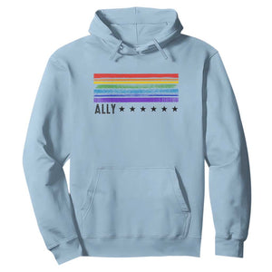 Retro Rainbow Ally Distressed Stripes Graphic Hoodie LGBTQ Support Pride Month