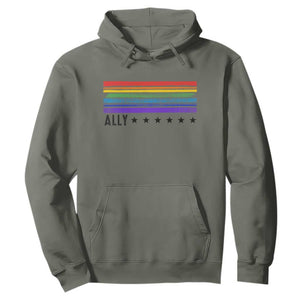 Retro Rainbow Ally Distressed Stripes Graphic Hoodie LGBTQ Support Pride Month