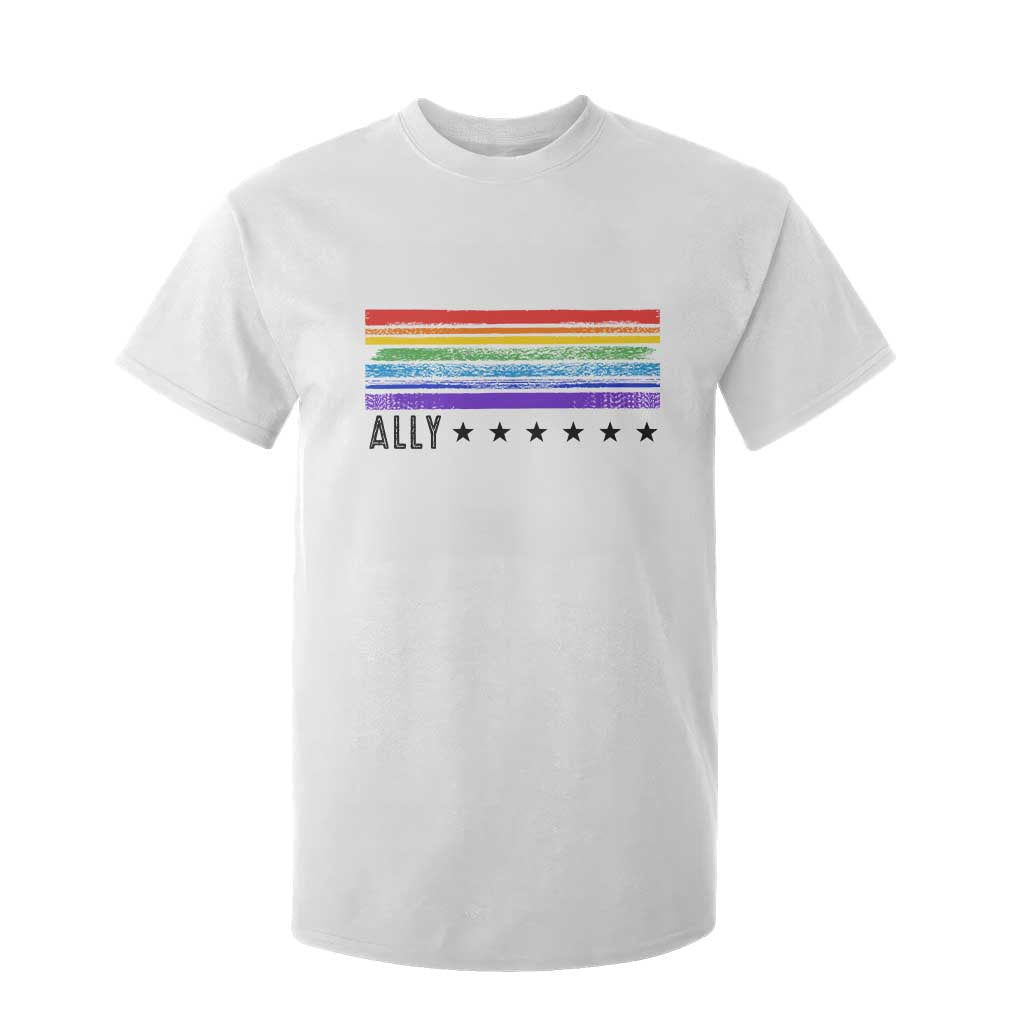 Retro Rainbow Ally Distressed Stripes Graphic T Shirt For Kid LGBTQ Support Pride Month
