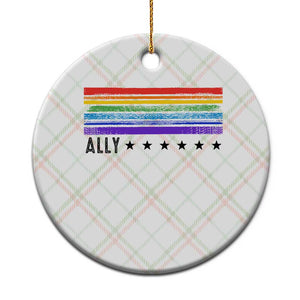 Retro Rainbow Ally Distressed Stripes Graphic Ceramic Ornament LGBTQ Support Pride Month