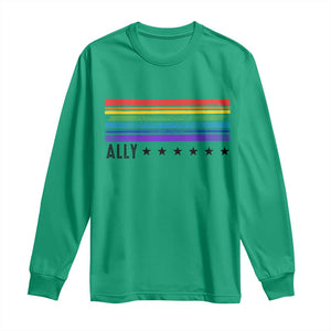 Retro Rainbow Ally Distressed Stripes Graphic Long Sleeve Shirt LGBTQ Support Pride Month