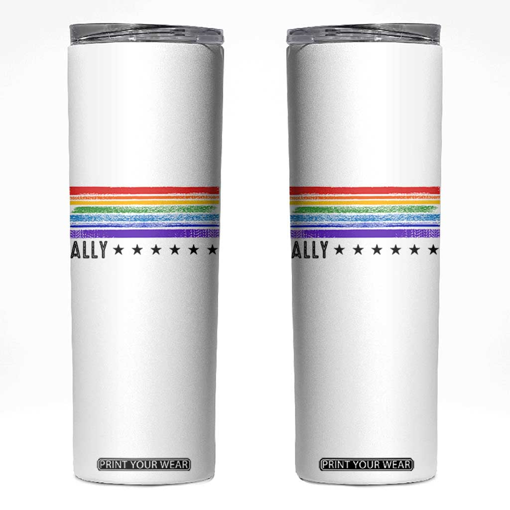 Retro Rainbow Ally Distressed Stripes Graphic Skinny Tumbler LGBTQ Support Pride Month