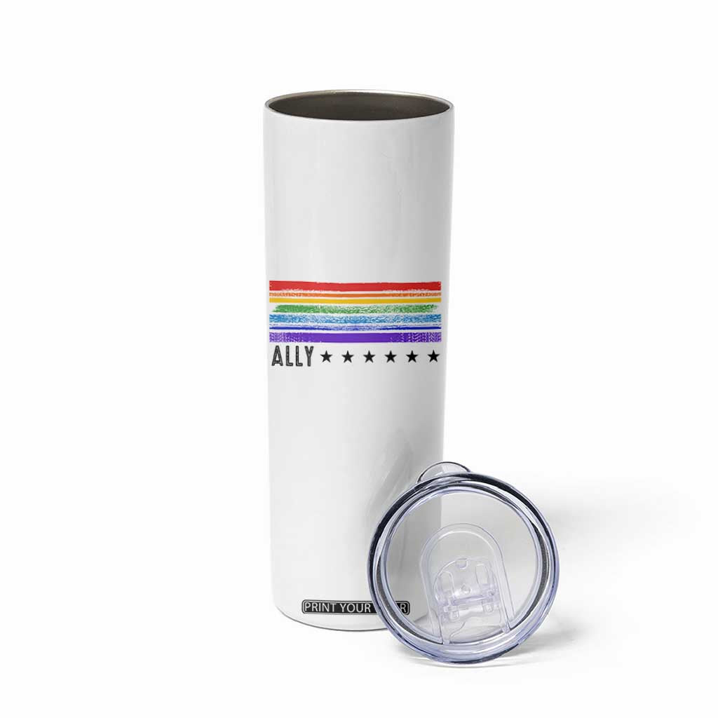 Retro Rainbow Ally Distressed Stripes Graphic Skinny Tumbler LGBTQ Support Pride Month