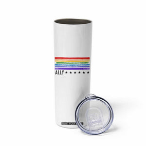 Retro Rainbow Ally Distressed Stripes Graphic Skinny Tumbler LGBTQ Support Pride Month