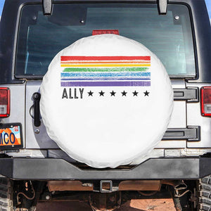 Retro Rainbow Ally Distressed Stripes Graphic Spare Tire Cover LGBTQ Support Pride Month TS02 No hole White Print Your Wear