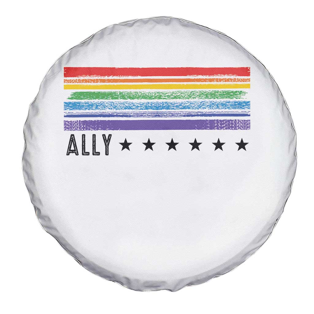 Retro Rainbow Ally Distressed Stripes Graphic Spare Tire Cover LGBTQ Support Pride Month TS02 Print Your Wear