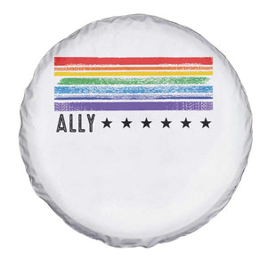 Retro Rainbow Ally Distressed Stripes Graphic Spare Tire Cover LGBTQ Support Pride Month TS02 Print Your Wear