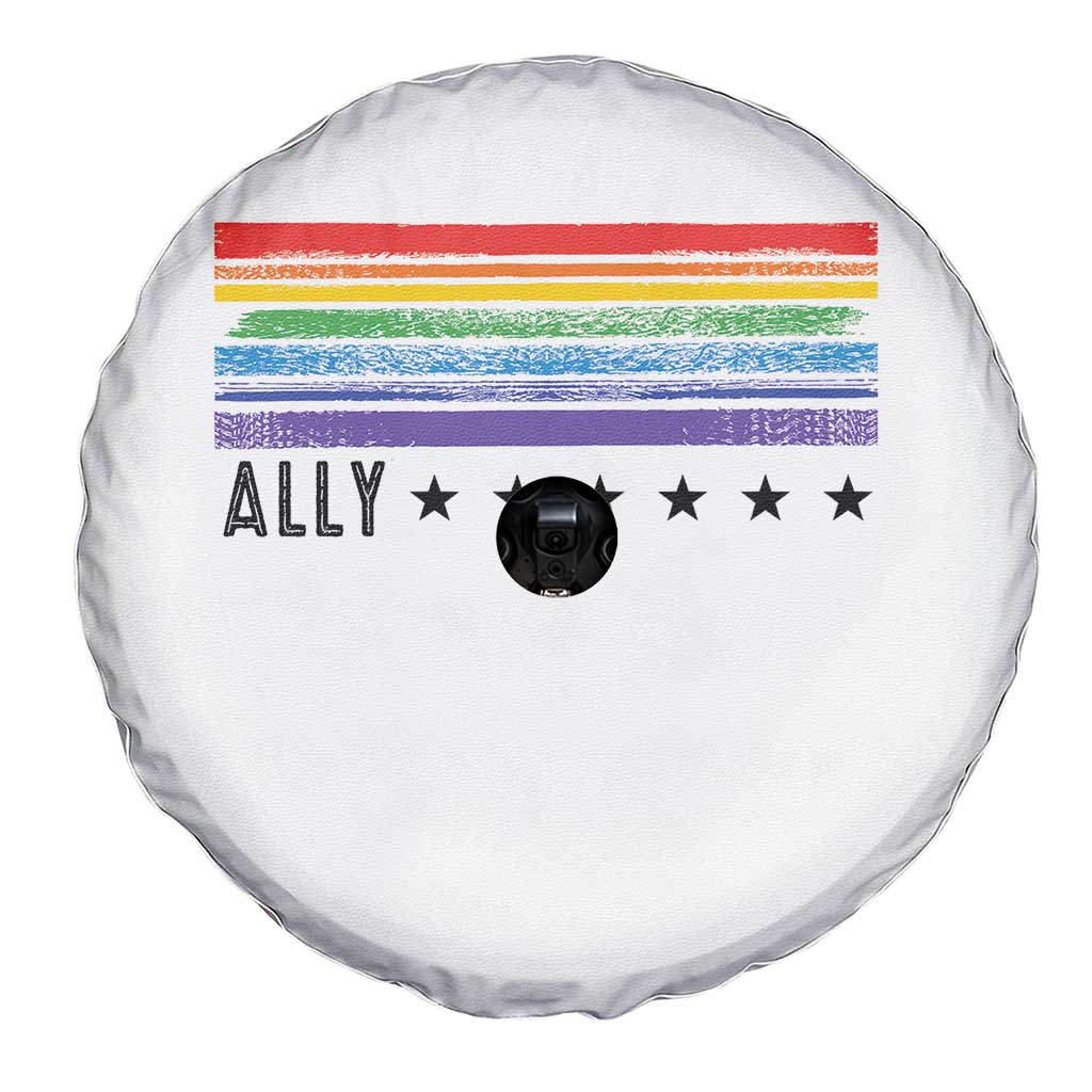 Retro Rainbow Ally Distressed Stripes Graphic Spare Tire Cover LGBTQ Support Pride Month TS02 Print Your Wear