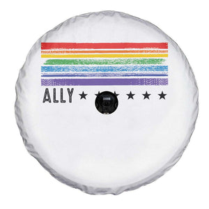 Retro Rainbow Ally Distressed Stripes Graphic Spare Tire Cover LGBTQ Support Pride Month TS02 Print Your Wear
