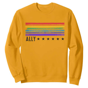 Retro Rainbow Ally Distressed Stripes Graphic Sweatshirt LGBTQ Support Pride Month