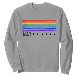 Retro Rainbow Ally Distressed Stripes Graphic Sweatshirt LGBTQ Support Pride Month