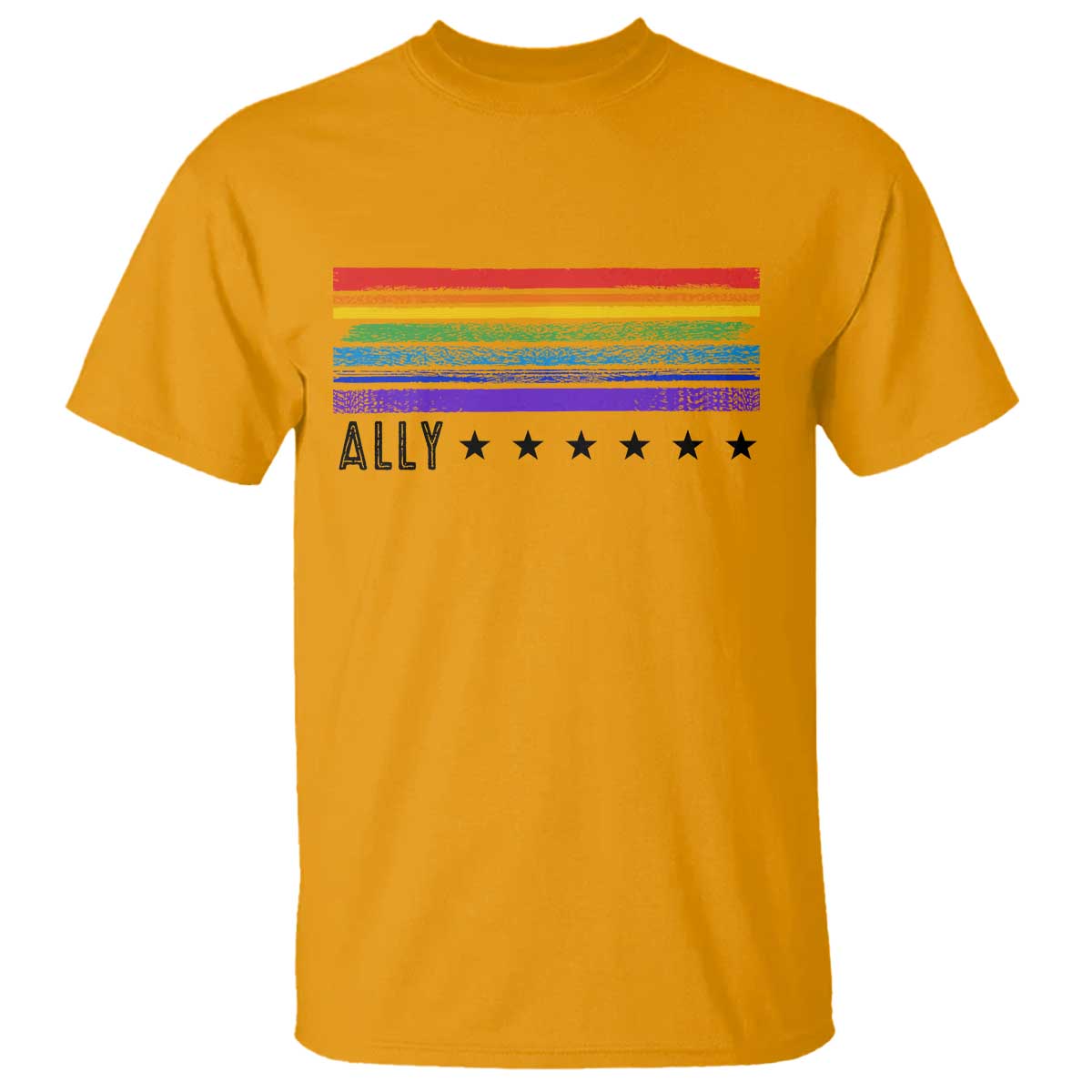 Retro Rainbow Ally Distressed Stripes Graphic T Shirt LGBTQ Support Pride Month