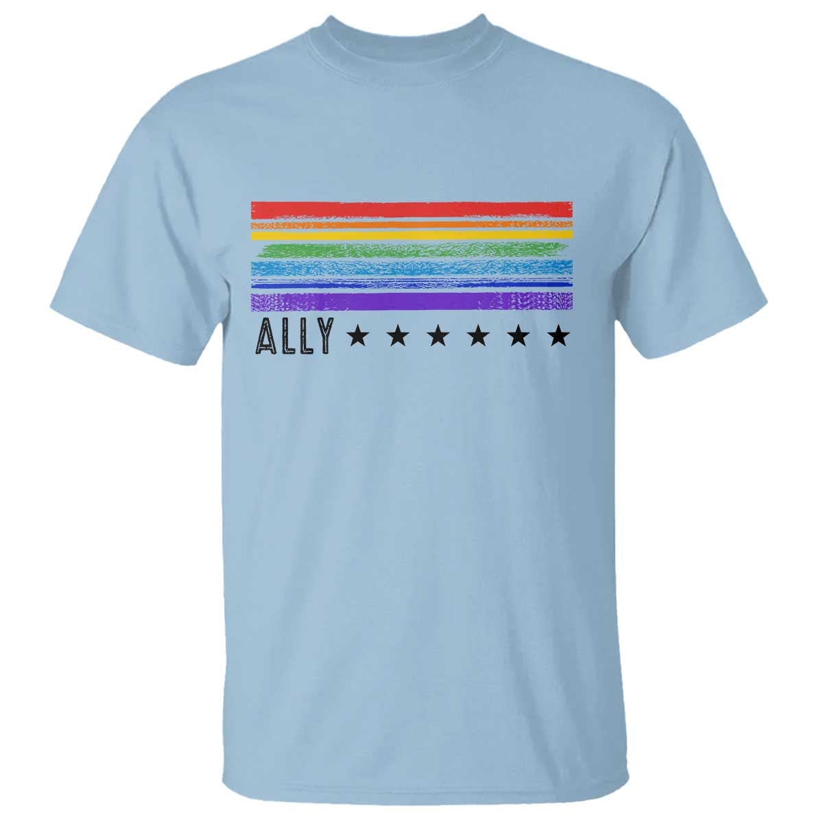 Retro Rainbow Ally Distressed Stripes Graphic T Shirt LGBTQ Support Pride Month
