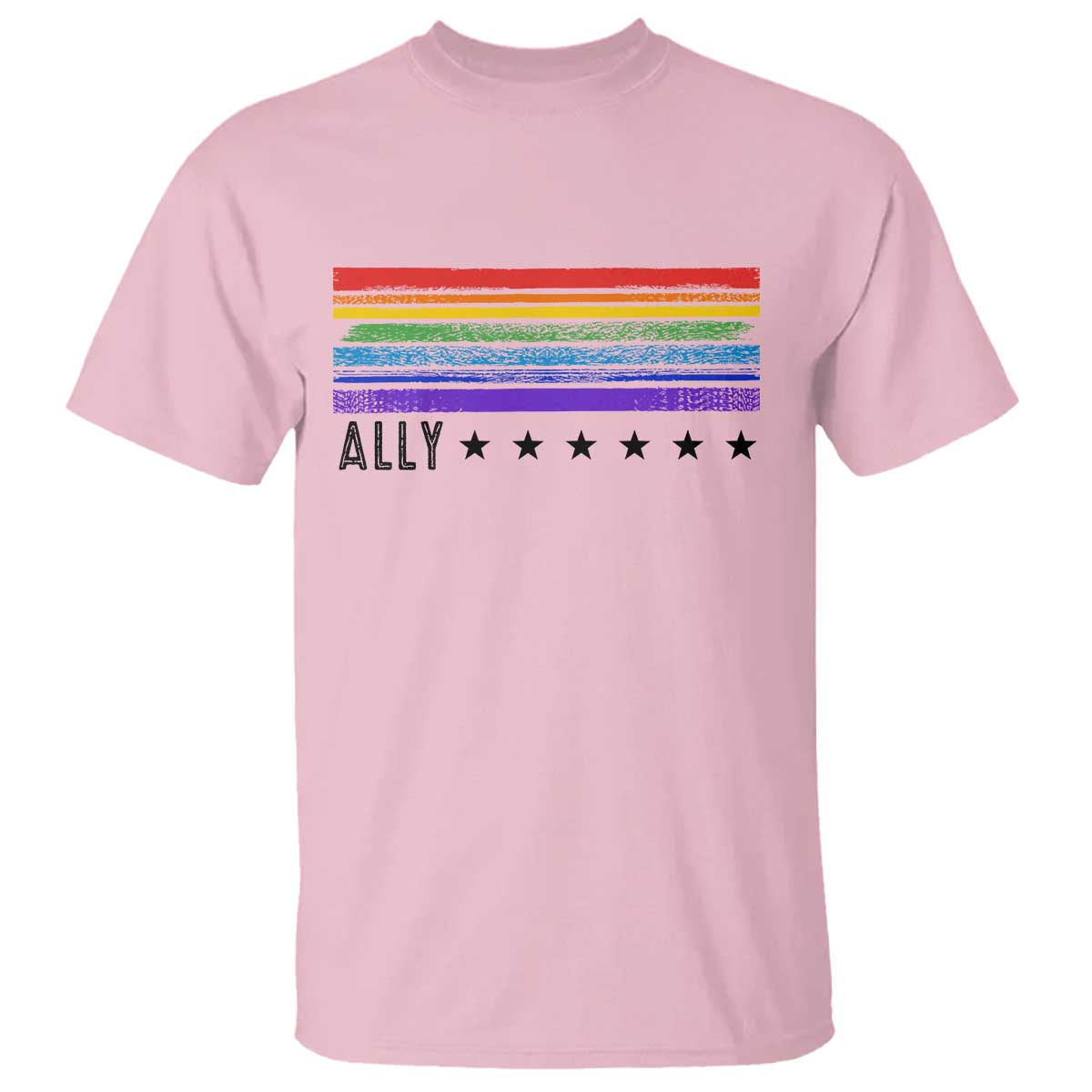 Retro Rainbow Ally Distressed Stripes Graphic T Shirt LGBTQ Support Pride Month