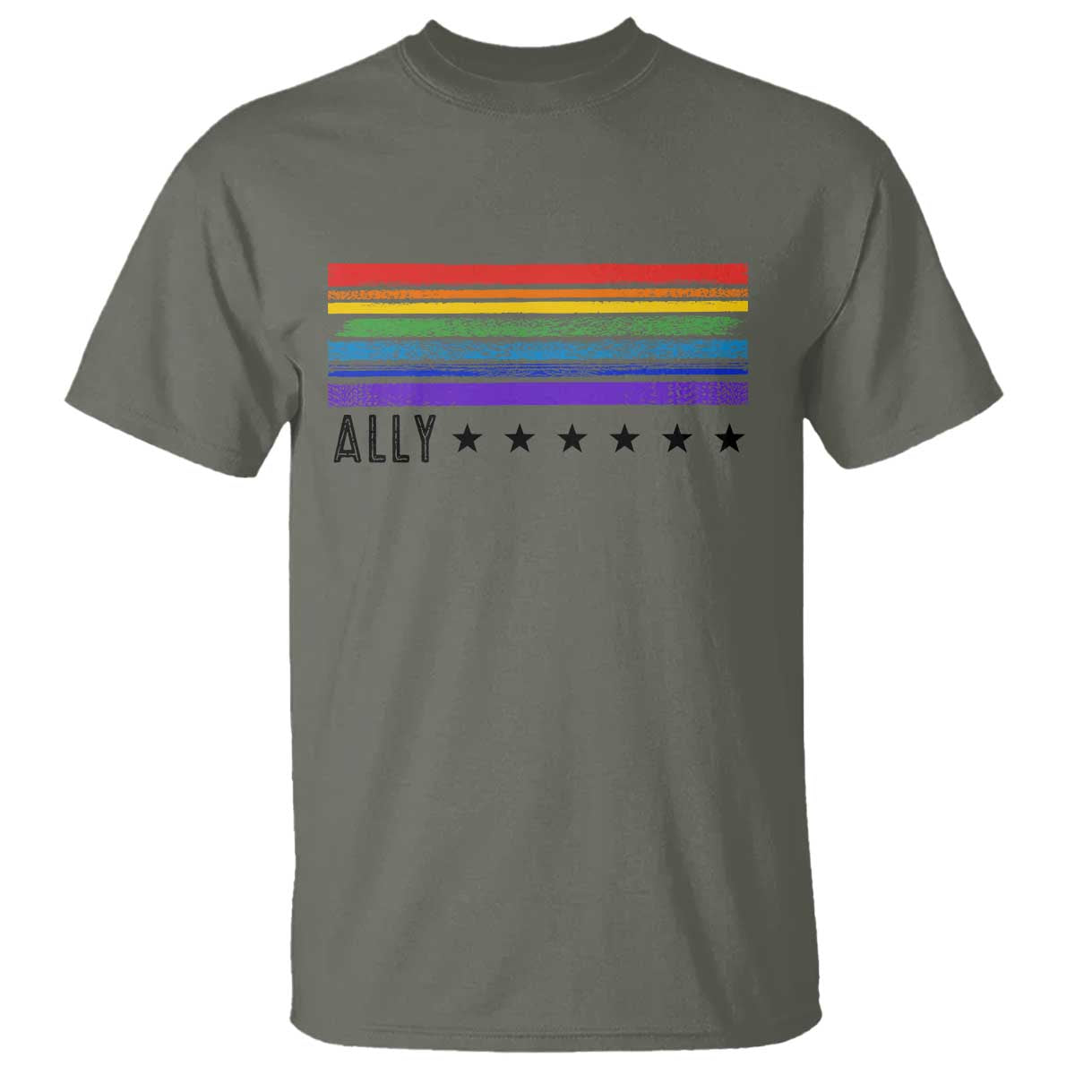 Retro Rainbow Ally Distressed Stripes Graphic T Shirt LGBTQ Support Pride Month