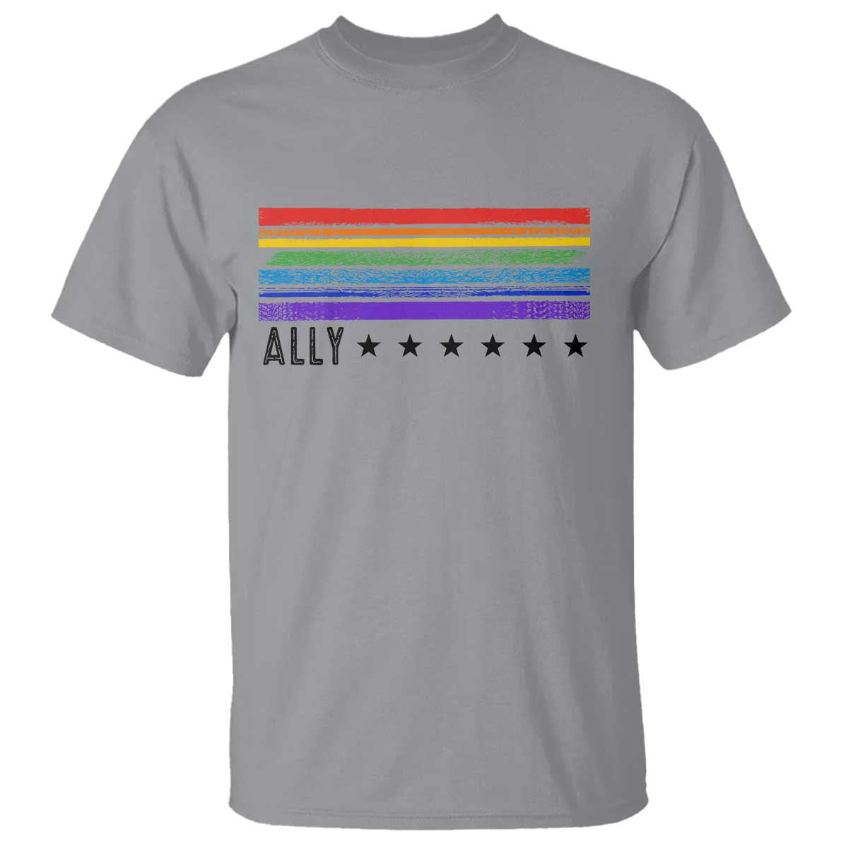 Retro Rainbow Ally Distressed Stripes Graphic T Shirt LGBTQ Support Pride Month