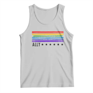 Retro Rainbow Ally Distressed Stripes Graphic Tank Top LGBTQ Support Pride Month