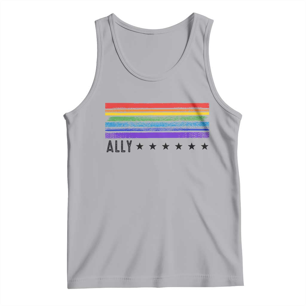Retro Rainbow Ally Distressed Stripes Graphic Tank Top LGBTQ Support Pride Month