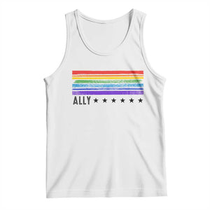 Retro Rainbow Ally Distressed Stripes Graphic Tank Top LGBTQ Support Pride Month