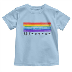 Retro Rainbow Ally Distressed Stripes Graphic Toddler T Shirt LGBTQ Support Pride Month