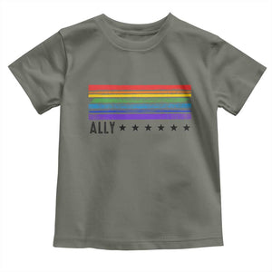 Retro Rainbow Ally Distressed Stripes Graphic Toddler T Shirt LGBTQ Support Pride Month