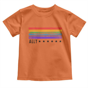 Retro Rainbow Ally Distressed Stripes Graphic Toddler T Shirt LGBTQ Support Pride Month