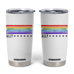 Retro Rainbow Ally Distressed Stripes Graphic Tumbler Cup LGBTQ Support Pride Month