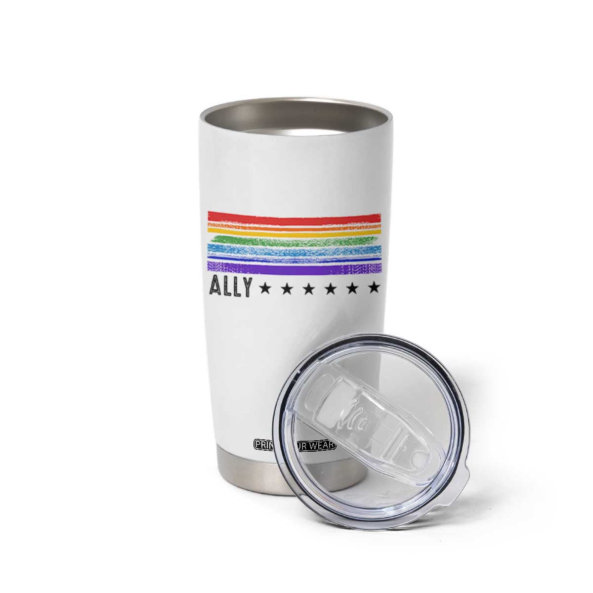 Retro Rainbow Ally Distressed Stripes Graphic Tumbler Cup LGBTQ Support Pride Month