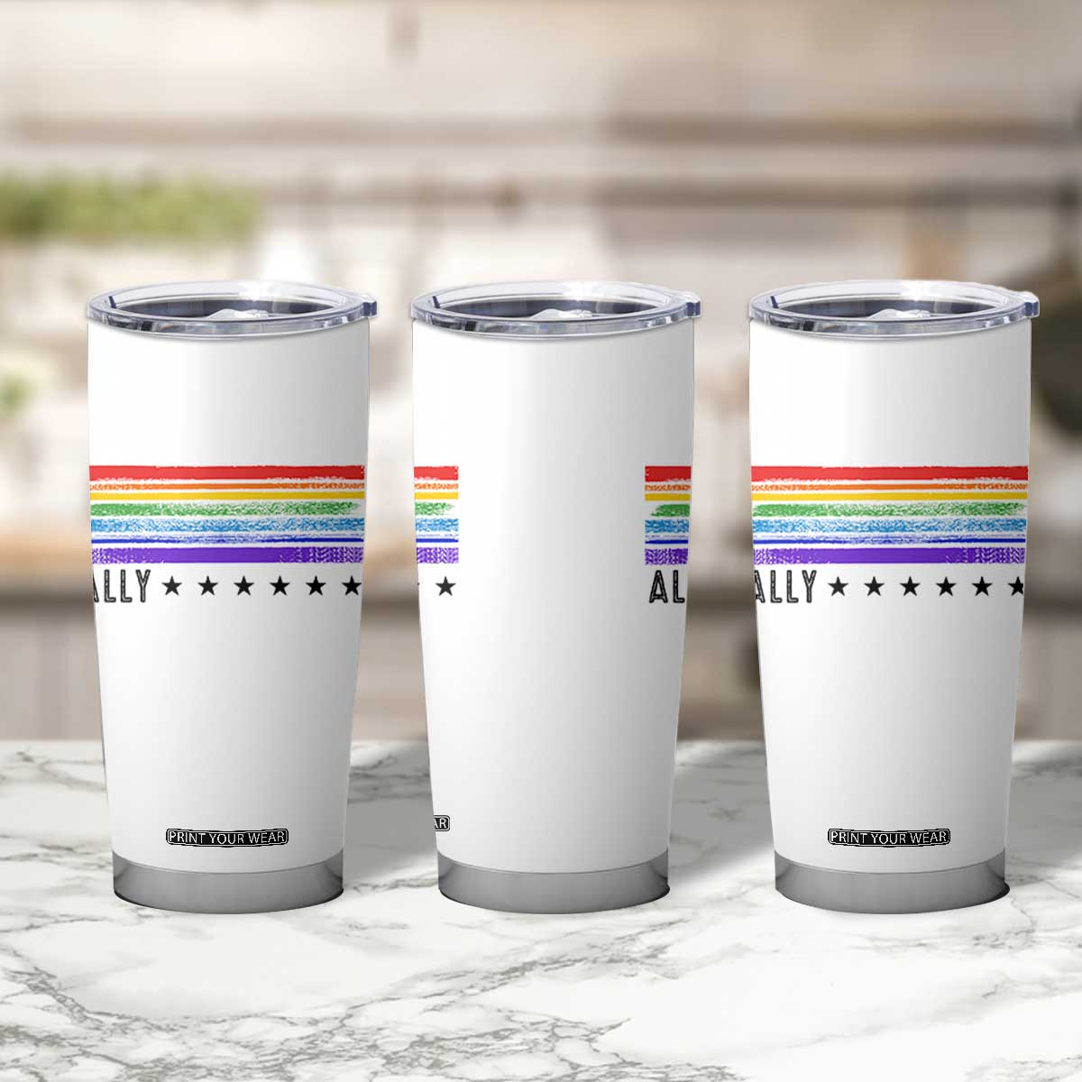 Retro Rainbow Ally Distressed Stripes Graphic Tumbler Cup LGBTQ Support Pride Month