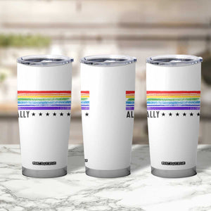 Retro Rainbow Ally Distressed Stripes Graphic Tumbler Cup LGBTQ Support Pride Month