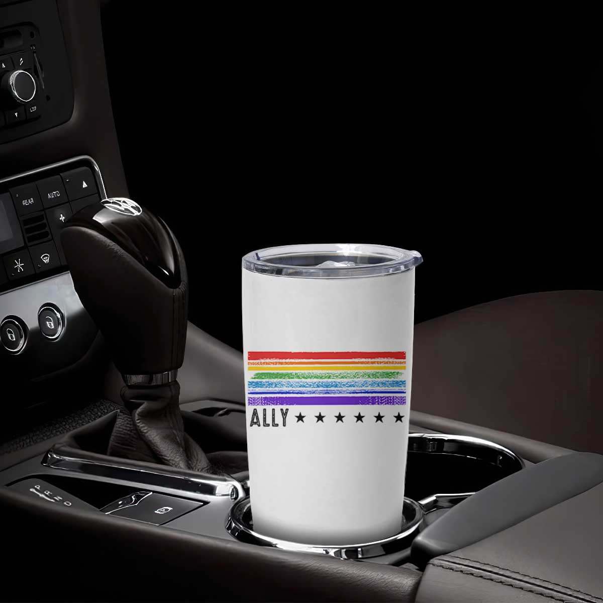 Retro Rainbow Ally Distressed Stripes Graphic Tumbler Cup LGBTQ Support Pride Month