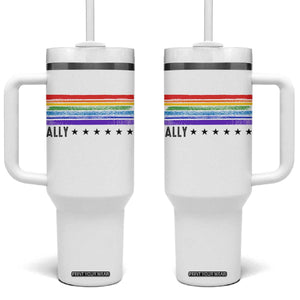 Retro Rainbow Ally Distressed Stripes Graphic Tumbler With Handle LGBTQ Support Pride Month
