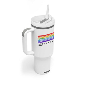 Retro Rainbow Ally Distressed Stripes Graphic Tumbler With Handle LGBTQ Support Pride Month