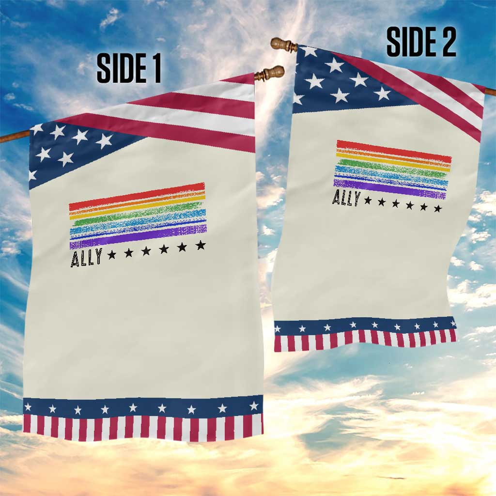 Retro Rainbow Ally Distressed Stripes Graphic Patriotic Garden Flag LGBTQ Support Pride Month