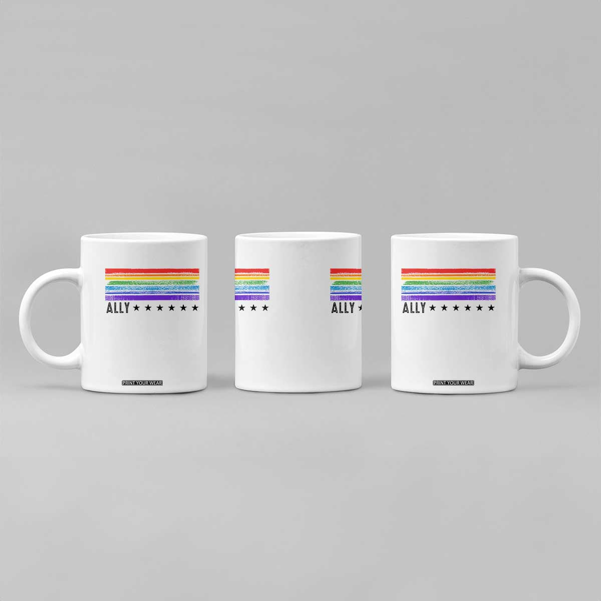 Retro Rainbow Ally Distressed Stripes Graphic Coffee Mug LGBTQ Support Pride Month TS02 Print Your Wear