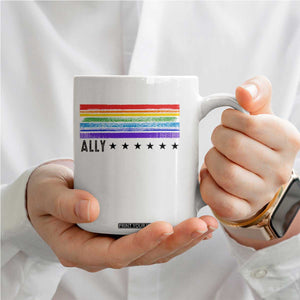Retro Rainbow Ally Distressed Stripes Graphic Coffee Mug LGBTQ Support Pride Month TS02 Print Your Wear