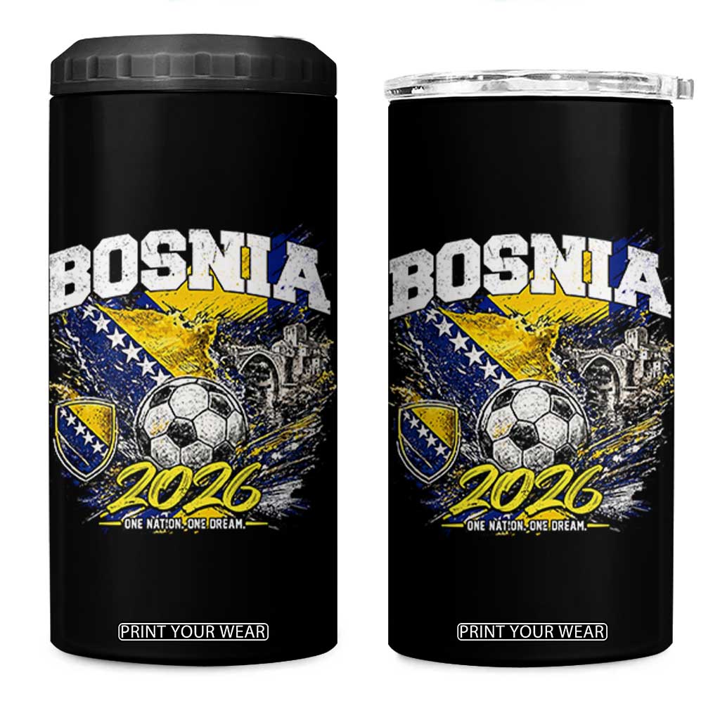 Bosnia Soccer Jersey Pride 2026 4 in 1 Can Cooler Tumbler One Nation One Dream Heritage Football Sports Fan