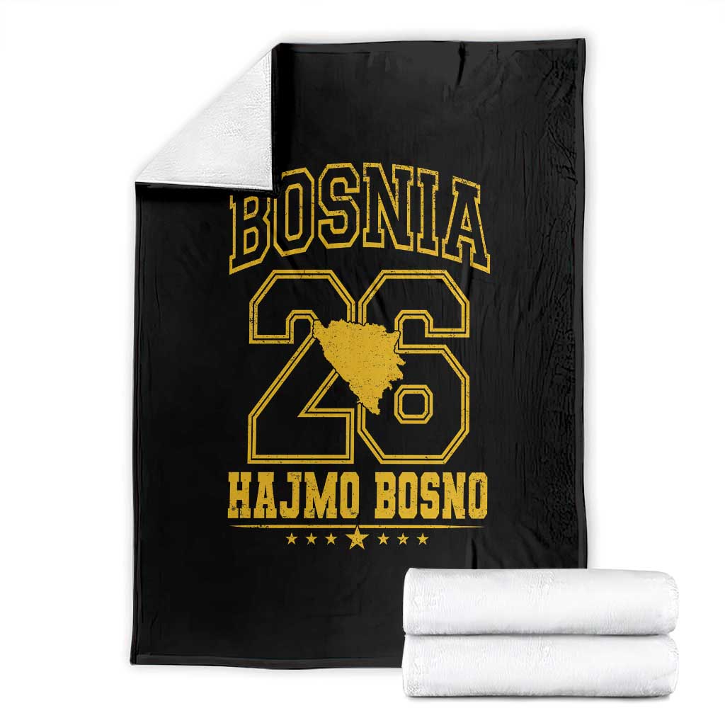 Lets Go Bosnia 2026 Hajmo Bosno Vintage Varsity Sports Style Throw Blanket Bosnia Herzegovina Map Soccer Lover Football Fan