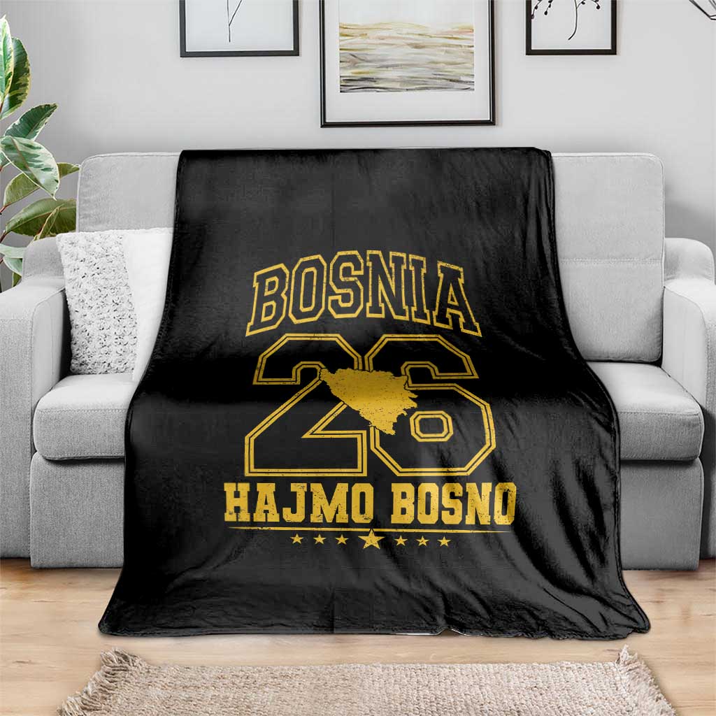 Lets Go Bosnia 2026 Hajmo Bosno Vintage Varsity Sports Style Throw Blanket Bosnia Herzegovina Map Soccer Lover Football Fan