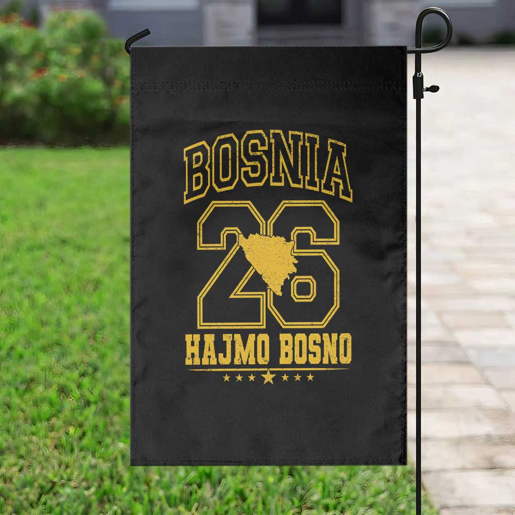 Lets Go Bosnia 2026 Hajmo Bosno Vintage Varsity Sports Style Garden Flag Bosnia Herzegovina Map Soccer Lover Football Fan