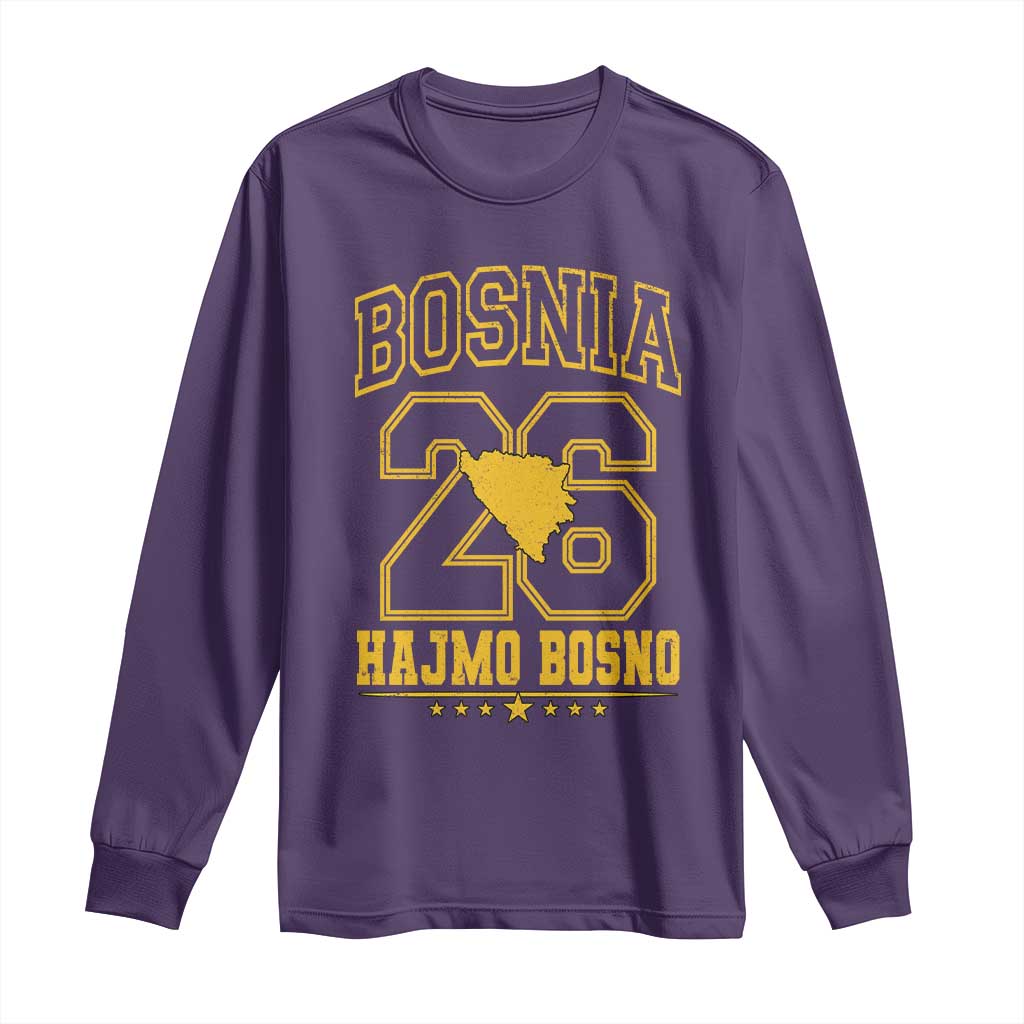 Lets Go Bosnia 2026 Hajmo Bosno Vintage Varsity Sports Style Long Sleeve Shirt Bosnia Herzegovina Map Soccer Lover Football Fan TS02 Purple Print Your Wear