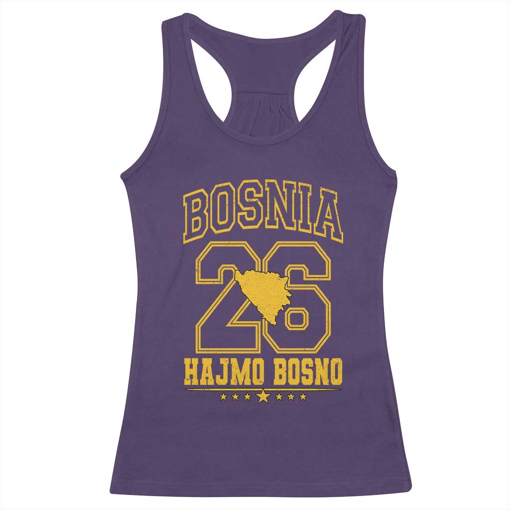 Lets Go Bosnia 2026 Hajmo Bosno Vintage Varsity Sports Style Racerback Tank Top Bosnia Herzegovina Map Soccer Lover Football Fan TS02 Purple Print Your Wear