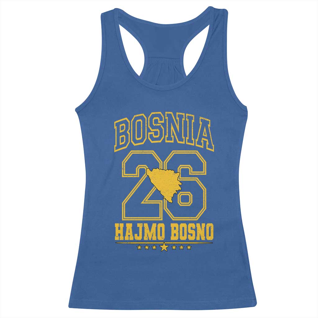 Lets Go Bosnia 2026 Hajmo Bosno Vintage Varsity Sports Style Racerback Tank Top Bosnia Herzegovina Map Soccer Lover Football Fan TS02 Royal Blue Print Your Wear