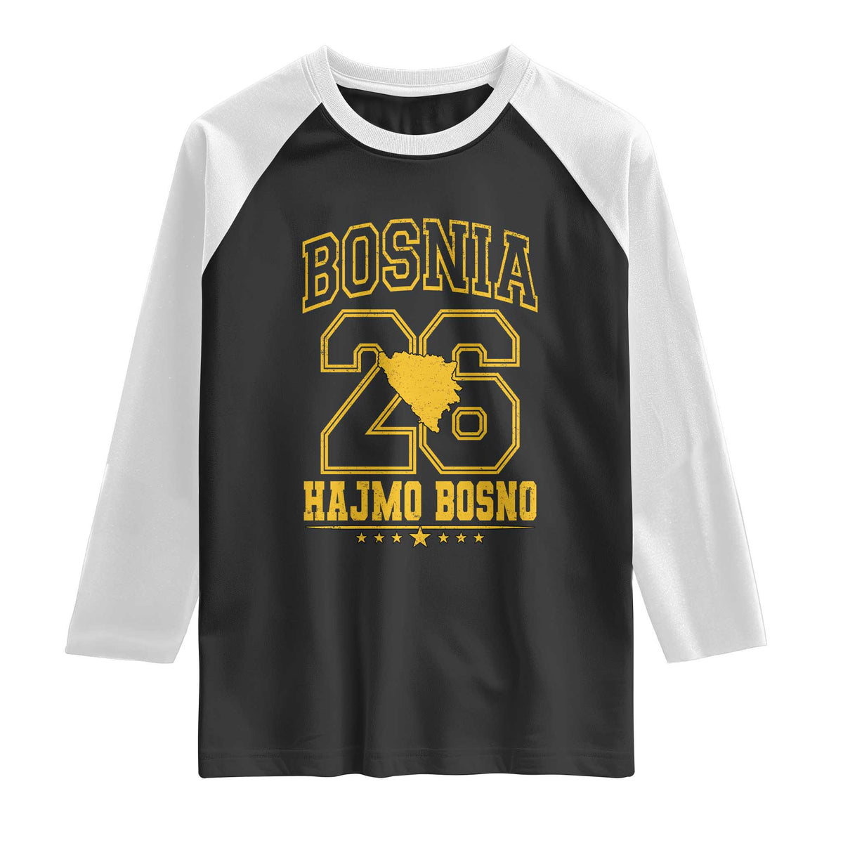 Lets Go Bosnia 2026 Hajmo Bosno Vintage Varsity Sports Style Raglan Shirt Bosnia Herzegovina Map Soccer Lover Football Fan TS02 Black White Print Your Wear