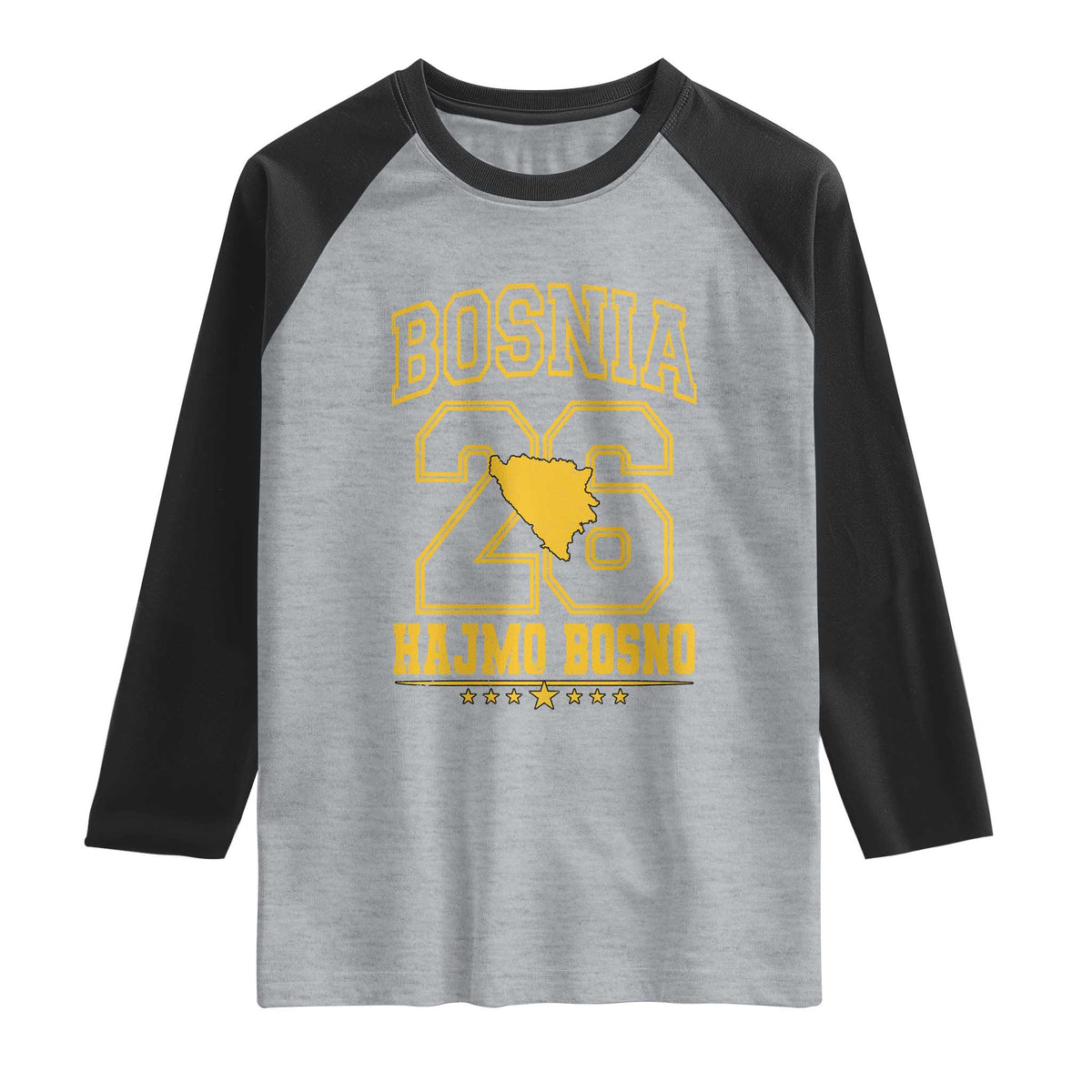 Lets Go Bosnia 2026 Hajmo Bosno Vintage Varsity Sports Style Raglan Shirt Bosnia Herzegovina Map Soccer Lover Football Fan TS02 Heather Gray Black Print Your Wear